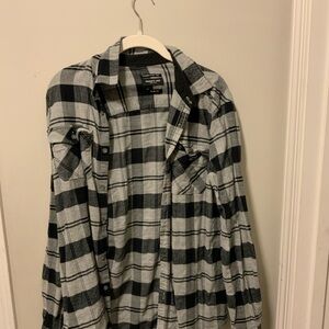 Kenneth Cole Black and Gray Plaid Shirt Jacket